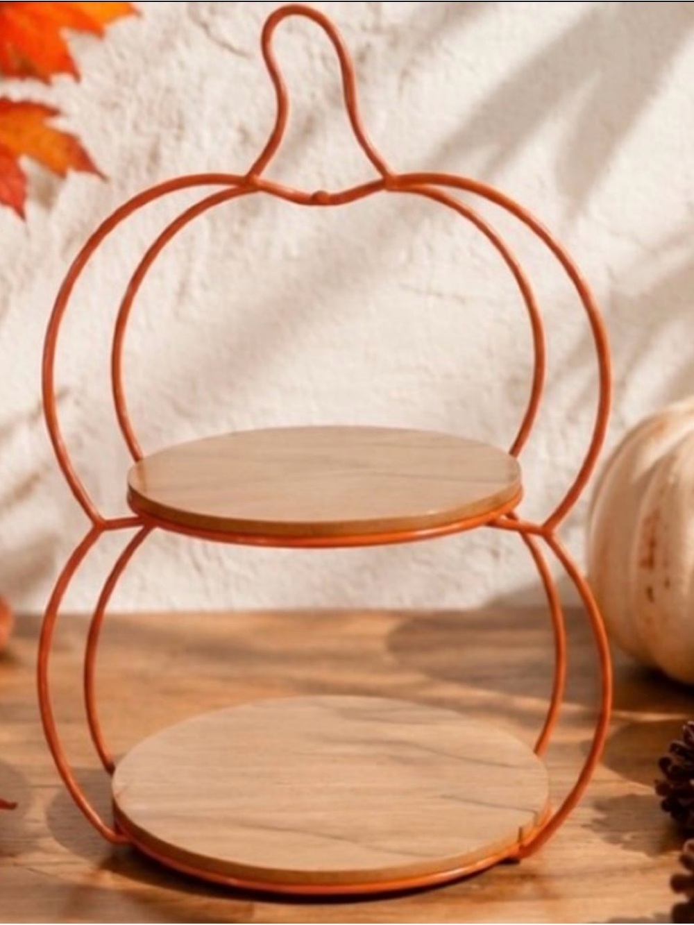 2 Tier Fall Decor Pumpkin Shaped Tray Stand